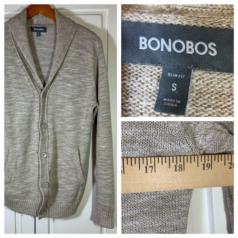 Bonobos‎ Slim Fit Shawl Collar Cardigan Sweater Mens Small Oatmeal Academia Cozy